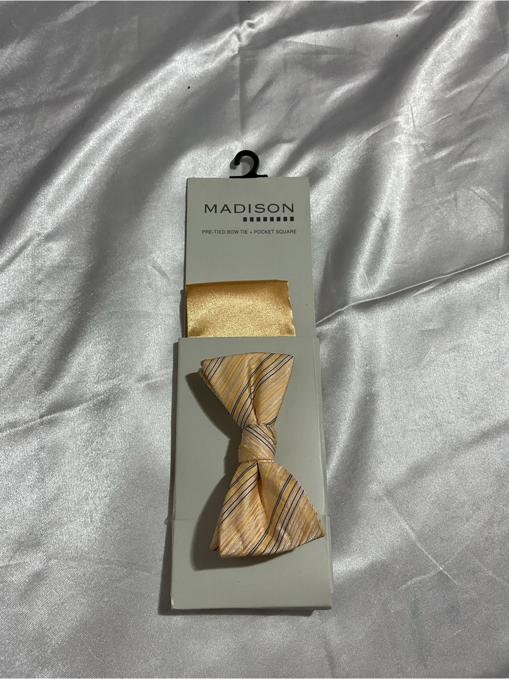 Madison Men's Gold Pre-Tied Bow Tie with Pocket Square
